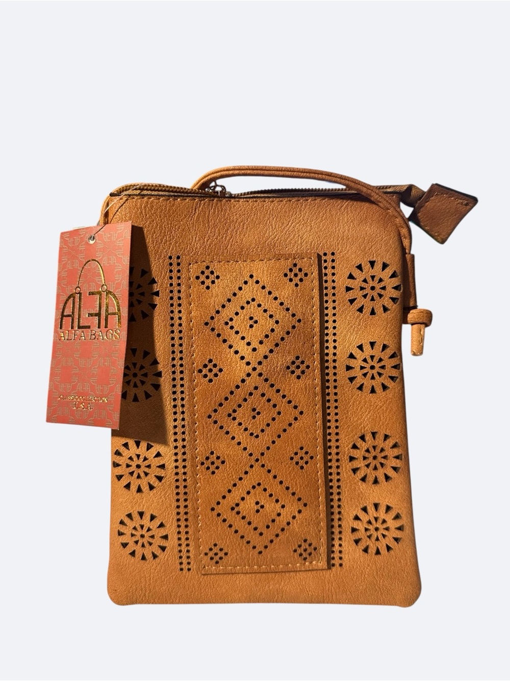 Alfa Bags Mustang Tan Laser Cut Boho Crossbody Bag